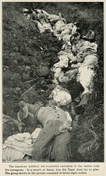 The American Artillery did wonderful execution in the battles with the insurgents. In a trench at Santa Ana the Tagal dead lay in piles. The group shown in the picture consisted of thirty-eight bodies.