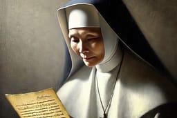 Abbess reading a hand written letter.